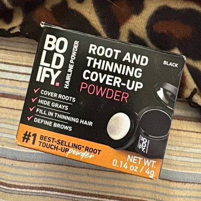 BOLDIFY Root Touch-Up Powder Black 0.14 oz Covers Gray, Fills Thinning, Brows