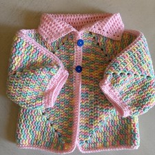 Handmade Baby Cardigan - Crocheted- Buttoned 0-6Months