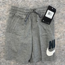 Nike Boys Fleece Shorts Size 5 Carbon Heather Gray NWT Club Swoosh Logo