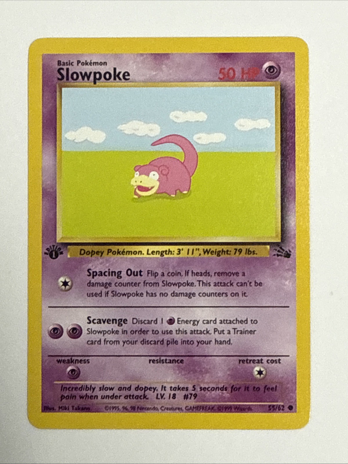1999 Wizards Pokemon Fossil Edition 1 Slowpoke 55/62 NM-MT Condition