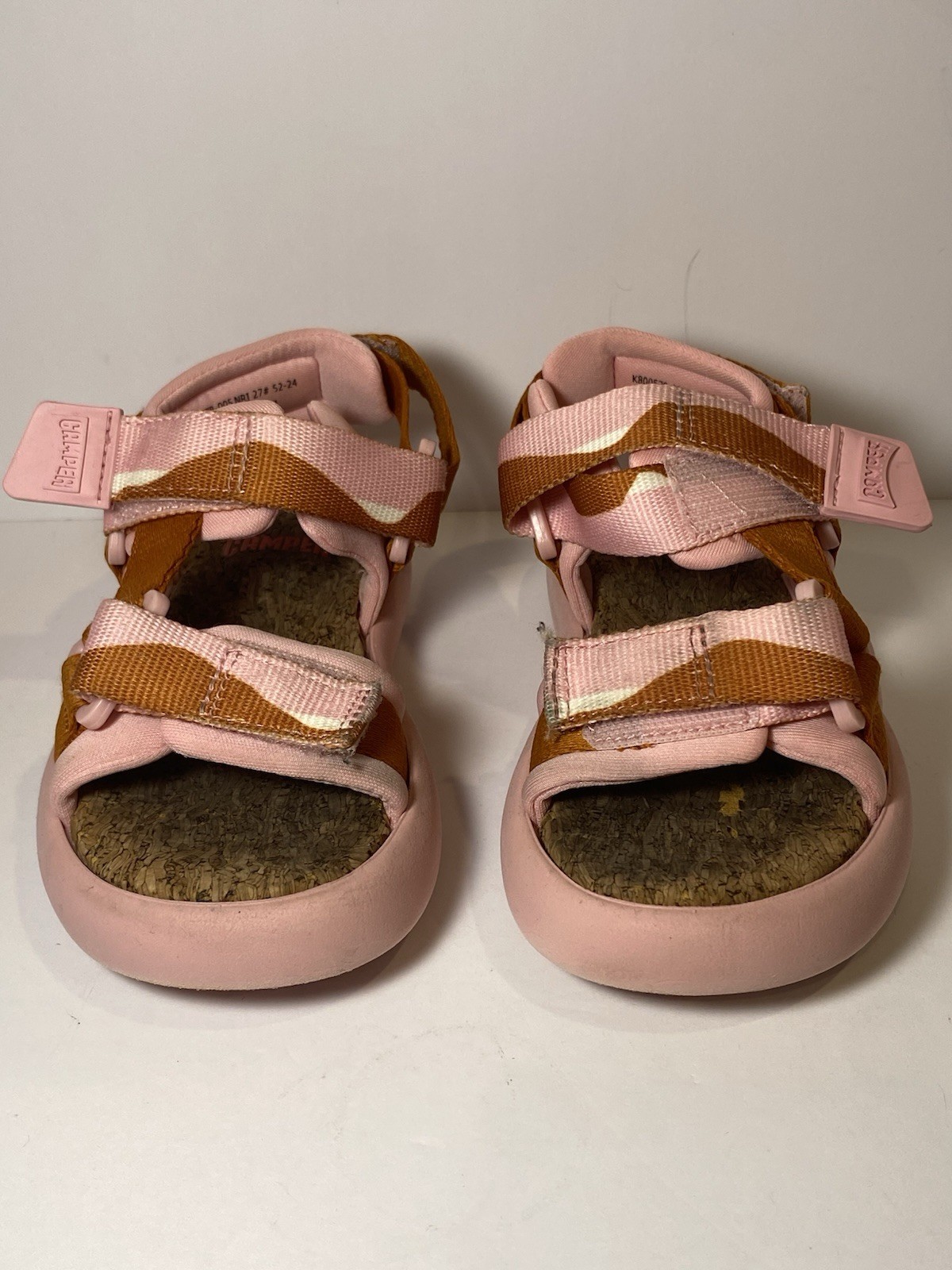Camper Kids Pink Brown Sport Sandals Cork Footbed Toddler Size EU 27