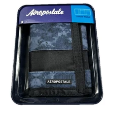 Aeropostale Mens Trifold Wallet Blue Camo Color With Collectible Tin New