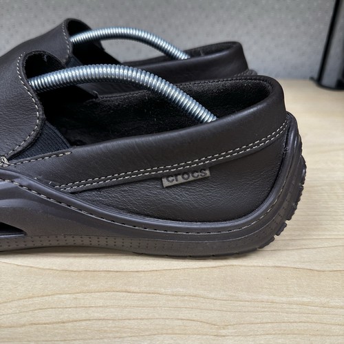Crocs Tideline Shoes Men's Sz 12 Leather Loafer Brown Slip-on Driving Boat 12197 - Picture 4 of 8