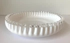 Vtg. Large FENTON SILVERCREST MILK GLASS DISH BOWL Clear CRIMPED RIM~10.25"x2.5"