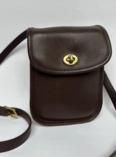 Vintage Coach Dark Brown Leather Small Side Pack Crossbody Bag 9978
