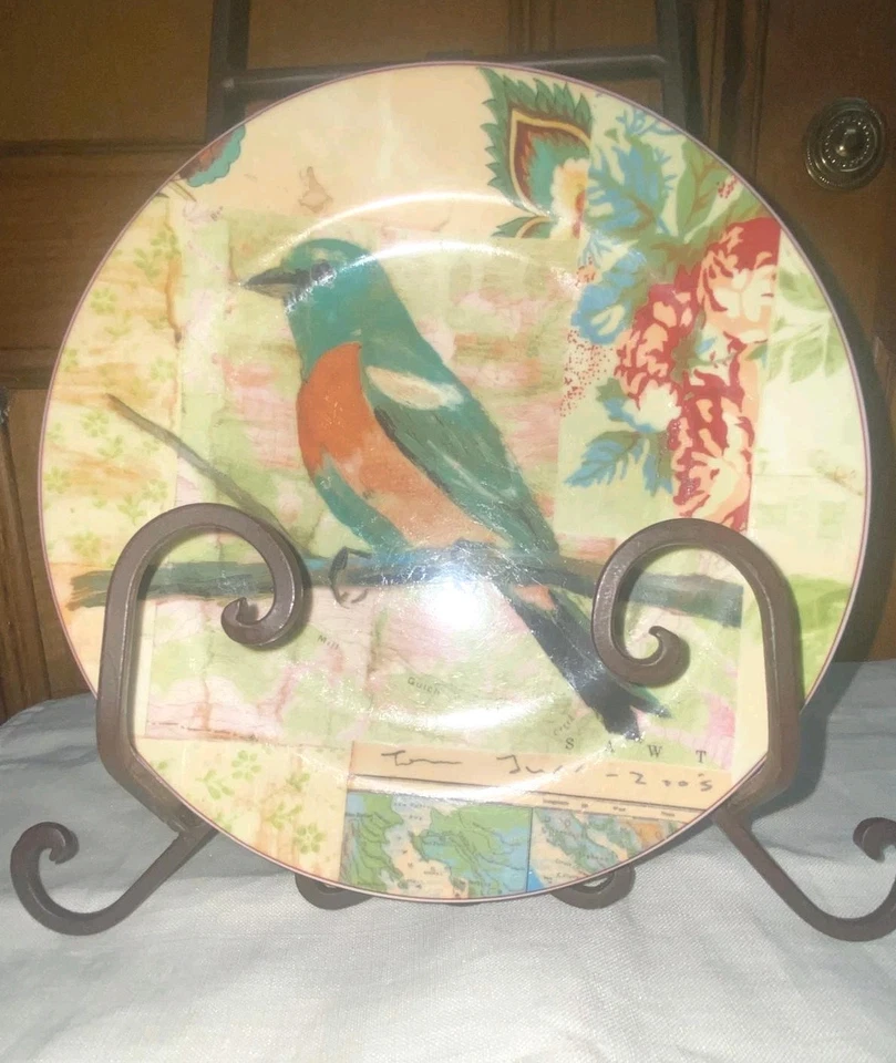 (5)套装ANTHROPOLOGIE植物鸟分支五颜六色的8英寸甜点/沙拉盘 — 第 3/4 张图片