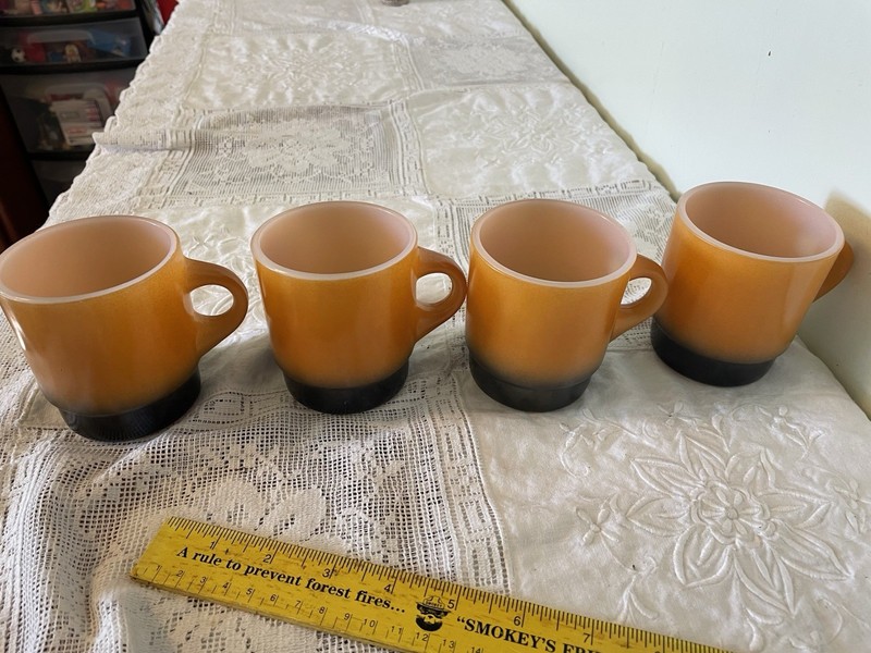 4 Fire King Cups Rust And Brown 