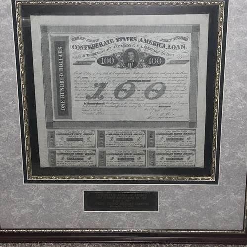 confederate war bond. excellently framed