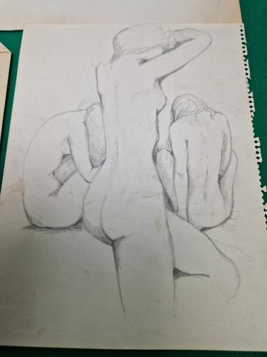 Job Lot Bundle 5 Nude Lady Pencil & Pen Drawings by the Artist Hillary Proctor - Picture 4 of 9