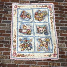 Vintage 33x43 Handmade Printed Panel Baby Crib Quilt Bear Horse Toys