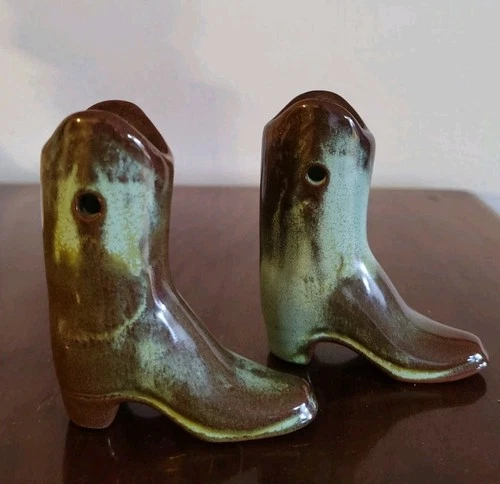 2 Frankoma Miniature Boots - Prairie Green - 1940's Star Boots