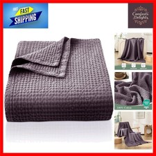 Soft Cotton Waffle Weave Blanket Grape Purple Queen 220x240cm Throw