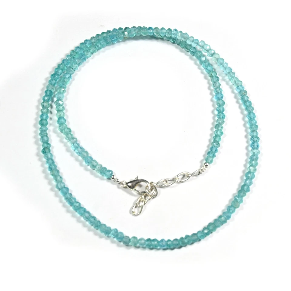 Синий апатит граненый Rondelle 3-4 мм драгоценных камней бисером минималист ожерелье подарок 18» - Изображение 2 из 4