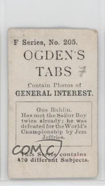 1902 Ogden's General Interest Series F Tobacco Gus Ruhlin #205 - Image 2 of 2