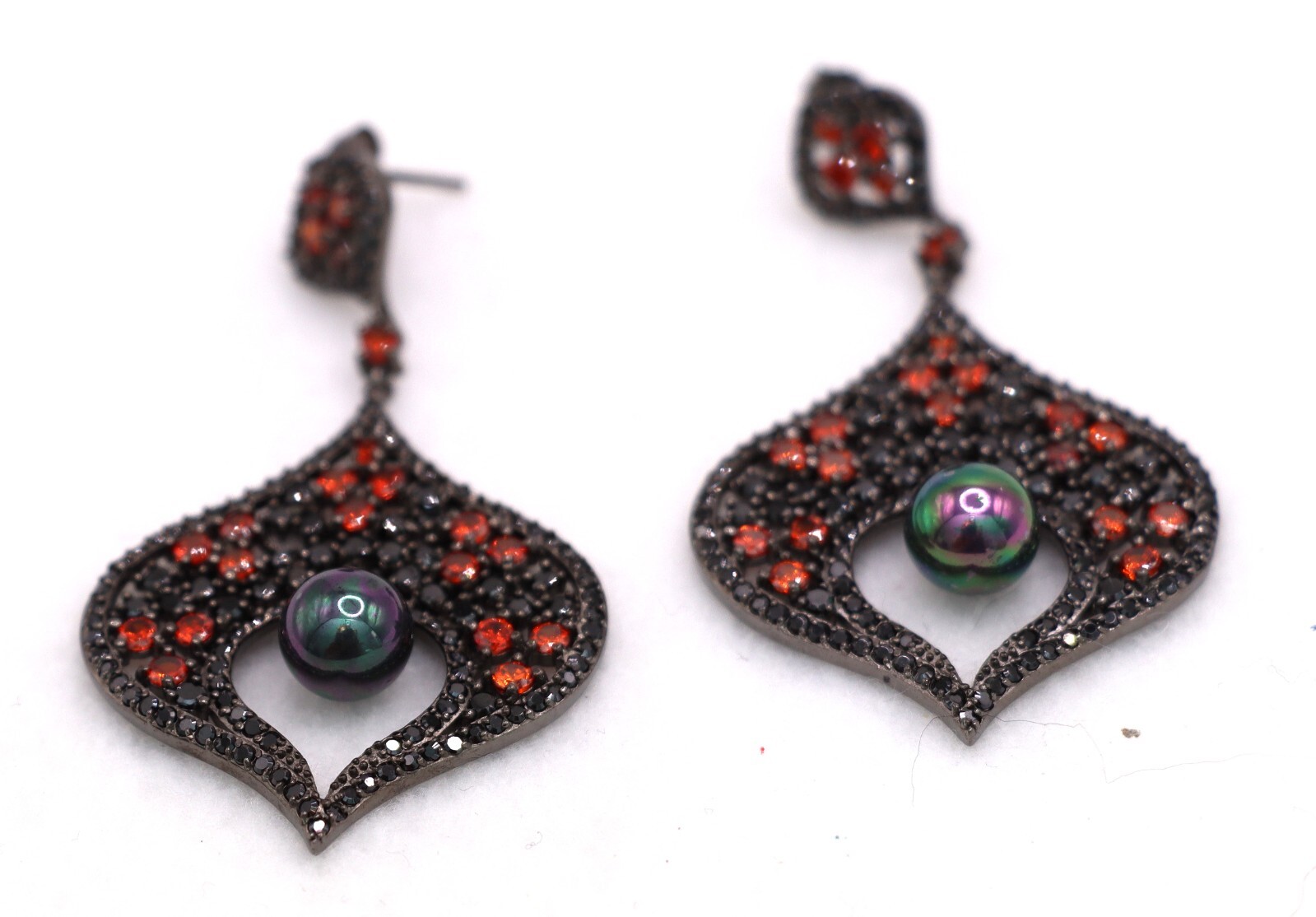 Sterling Silver Hematite Setting Red & Black Crys… - image 2