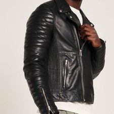 Men's Real Motorcycle Riding Black Cowhide Leather Handmade Biker Racing Jacket