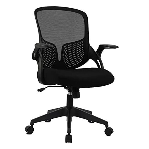 Ergonomic Desk Chair Mesh Home Office Chair with Flip Up Armrests Black Modern-image