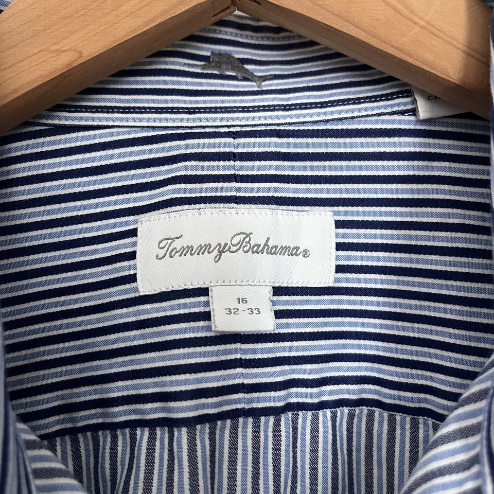 Tommy Bahama Button Up Dress Shirt Men's Size 16 32/33 Blue Long Sleeve Striped - Image 3 of 4