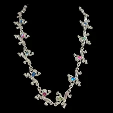 Shell of the Sea Paua Shell Necklace Frogs Silver Tone Links 17" Figural Beach