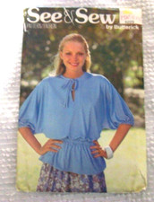 Butterick Vintage Pattern 6223 Easy Pullover Top Drawstring Waist Medium 12-14