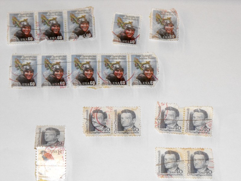 set of 44 old post-marked postage stamps, USA, Europe & Brazil