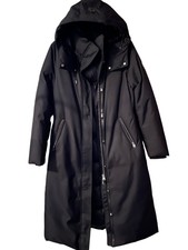 Mint Msrp $1550 Mackage Black Maxi Longline Puffer Jacket Hooded Large Coat