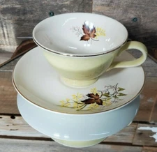 Taylor Smith & T Leaf O Gold Footed Cup and Saucer set - Yellow - Maple Leaf 
