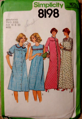 VTG Simplicity Pattern #8198 UNCUT 1977 MISS 18-20 NIGHTGOWN & ROBE IN 2 Lengths