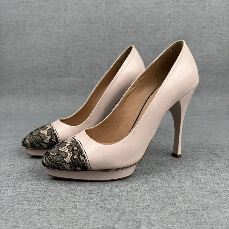 Nina Ricci Pumps Women's 6 Petal Pink Black Lace Platform High Heel Pinup Bridal - Изображение 2 из 4