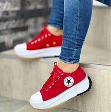 Womens Platform Chunky Pumps Wedge Canvas Sneakers  Shoes Trainers Casual Shoes
