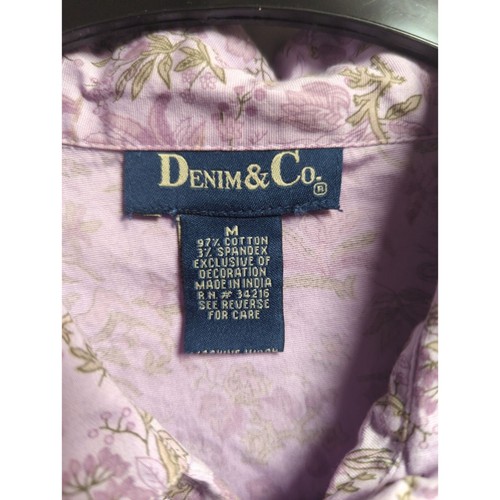 Camisa vintage Denim & Co para mujer mediana con botones jardín floral lavanda algodón - Imagen 2 de 12
