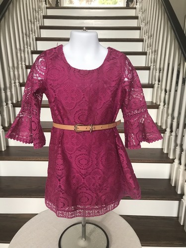 Pink & Violet Little Girl’s Lace Magenta 3/4 Sleeves Dress With Belt Size 4 - Picture 12 of 12