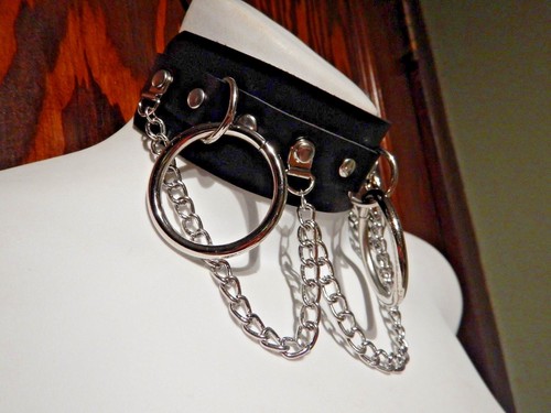 CUELLO DE GARGANTA PUNK METAL vinilo PVC vegano fetiche gótico motociclista cadenas con púas anillo Y6 - Imagen 6 de 8