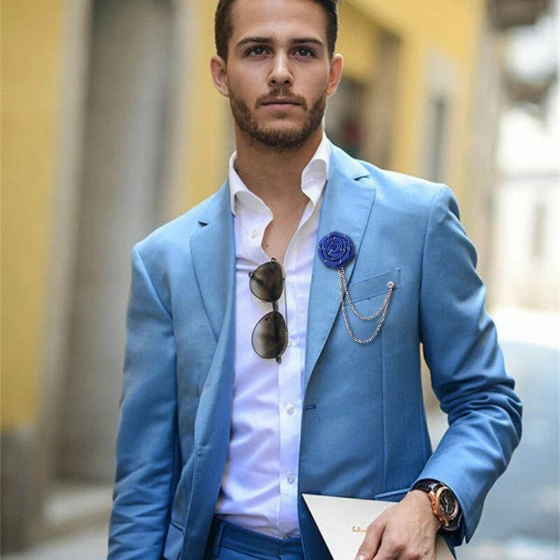 Brooch on blue suit sale