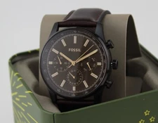 NEW AUTHENTIC FOSSIL SULLIVAN CHRONOGRAPH BLACK BROWN LEATHER BQ2457 MEN'S WATCH