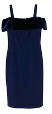 ELIZA J Navy Blue Velvet Stretch Crepe Off Cold Shoulder Cocktail Dress 2 = XS