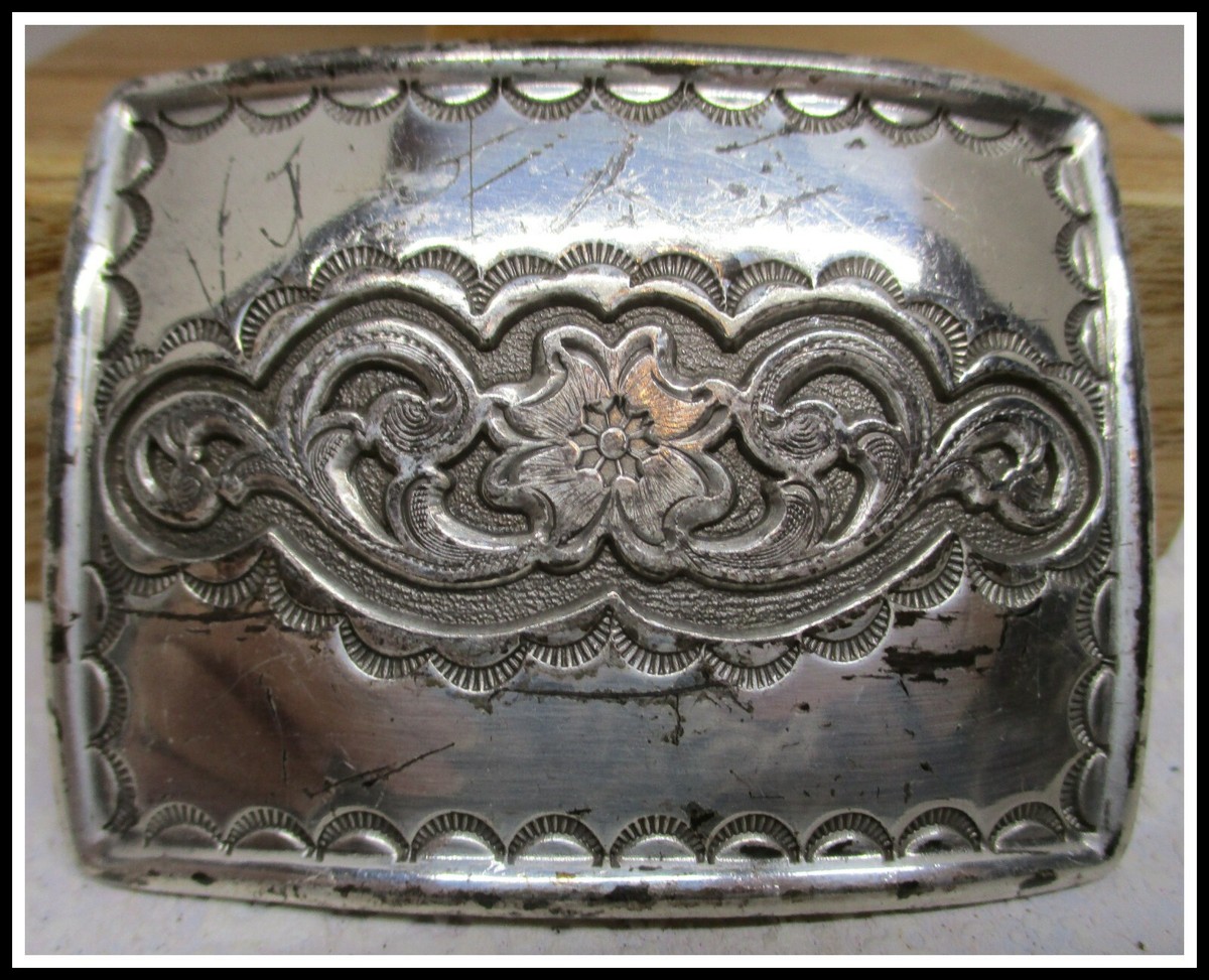 VINTAGE FINE PEWTER FLORAL BELT BUCKLE MARKED 2004 Pewter Great American Belt Buckle - Center Star-Floral  main image 3