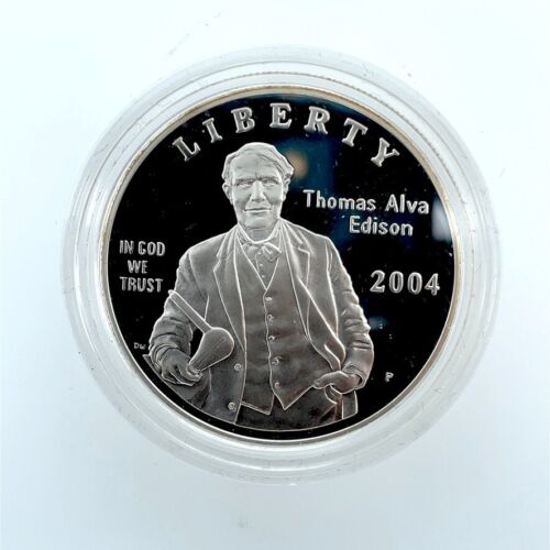2004 P Thomas Alva Edison $1 Commemorative Proof Silver Dollar CAPSULE ONLY - Picture 3 of 6