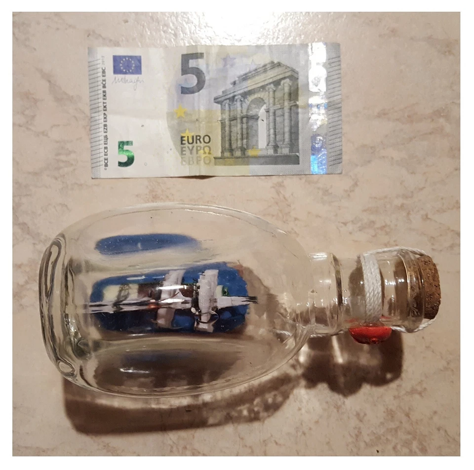 Nave in bottiglia vintage cm 14,5 veliero barca a vela tre alberi in legno - Immagine 2 di 2