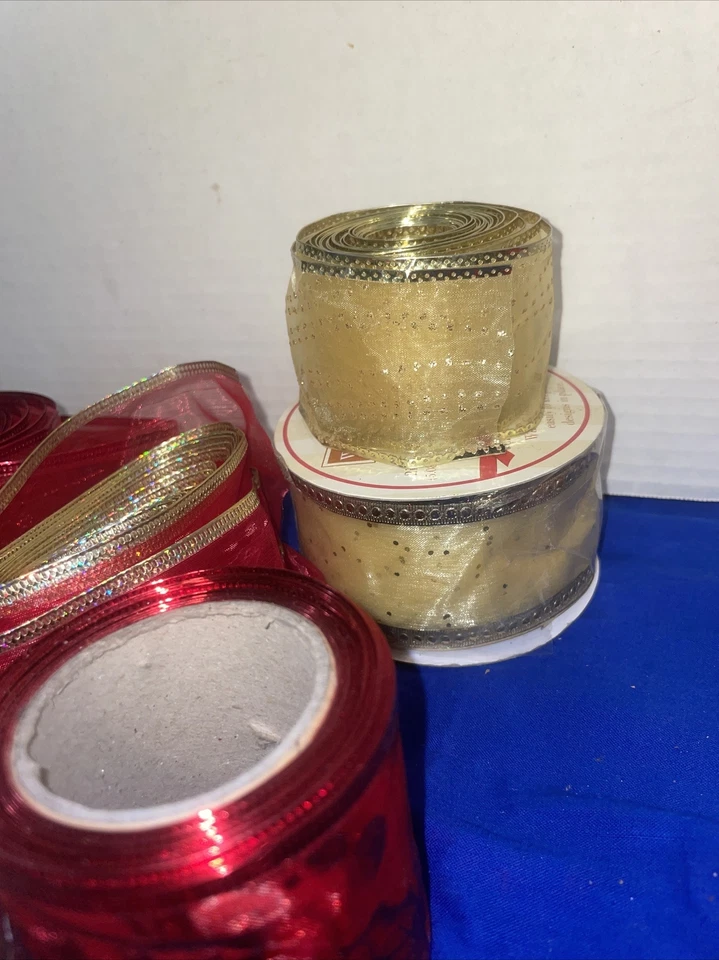 HOLIDAY Ribbon Lot- Red- Green -Gold -Estate Find - Image 4 of 4