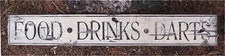 FOOD  DRINKS  DARTS- Rustic Painted Wooden Sign HUGE