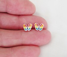Sterling Silver 7mm delicate multi color Butterfly girl's post stud earrings.
