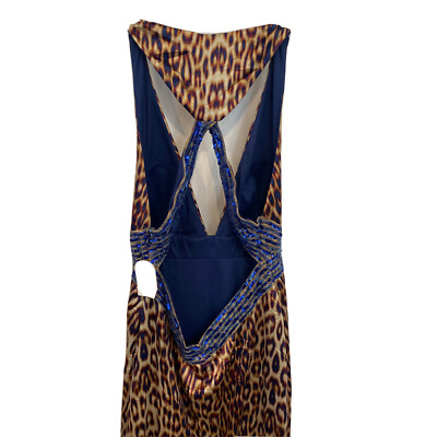 Jessica Simpson Leopard V-Neck Beaded Halter Cocktail Maxi Dress Size 12 |  eBay