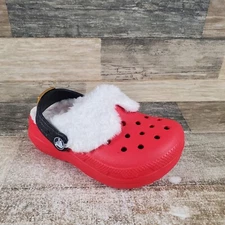 Crocs Classic Lined Santa Kids Clog Sz 8 C8 Red Round Toe Slip-On Slingback Shoe