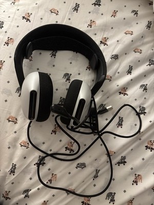 Alienware White Wired USB Gaming Headset w/ Mic   Tested Working