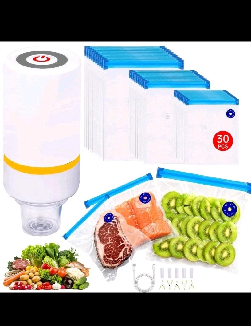 42 PCS Sous Vide Vacuum Sealer Set - 30 Reusable Bags, 5 Clips and Sealing Cl...