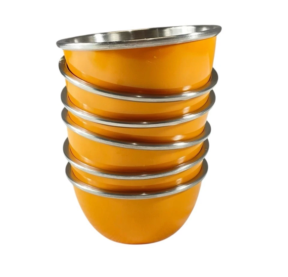 Vintage Crate & Barrel Ice Cream Bowls Stainless Steel & Melamine Orange S/6 NEW - Image 2 of 4