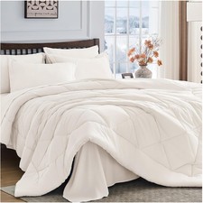 Luxurious All-Season 7-Piece King Comforter Set in Soft Ivory Microfiber