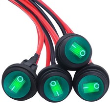 4Pcs 12V Waterproof Rocker Switch with Green LED Light and Detachable Wires