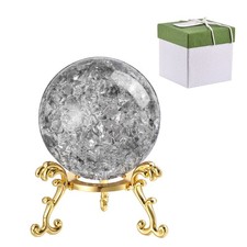 50mm Round Crystal Sphere with Stand Gift Box Packaging Included, Dark Gray